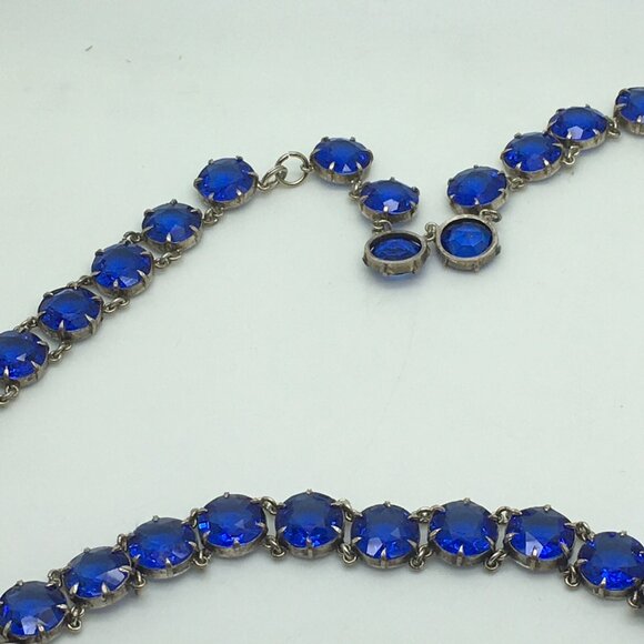 Antique Georgian Rivière  Necklace & Bracelet Blue Saphire Paste Open Back - Picture 5 of 8